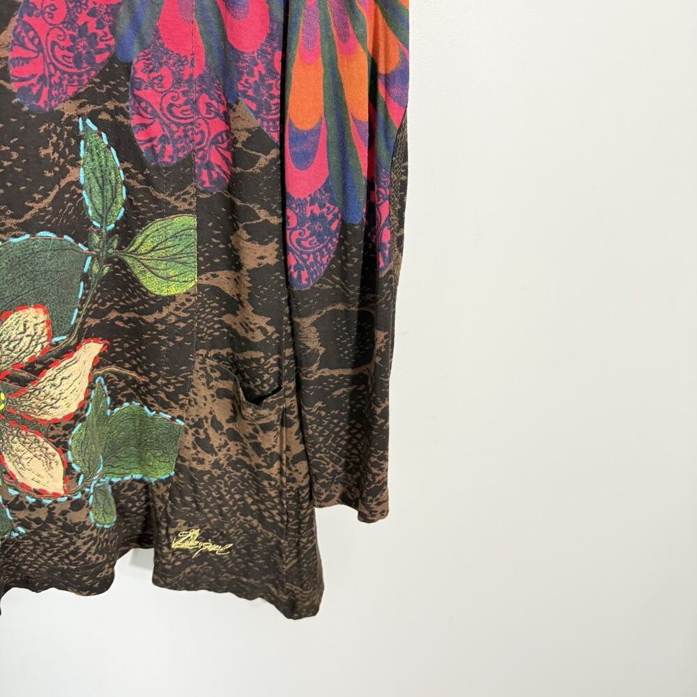 Desigual Top V-neck Floral Embroidered Hippie Boho Gypsy S Asymmetrical Hem - Picture 4 of 6